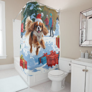 Cavalier King Charles Spaniel Snow with Christmas Shower Curtain