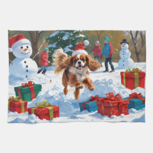 Cavalier King Charles Spaniel Snow with Christmas Tea Towel