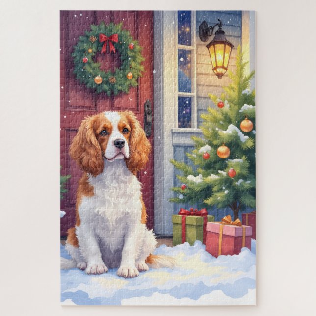 Cavalier King Charles Spaniel Snowy Christmas Jigsaw Puzzle (Vertical)
