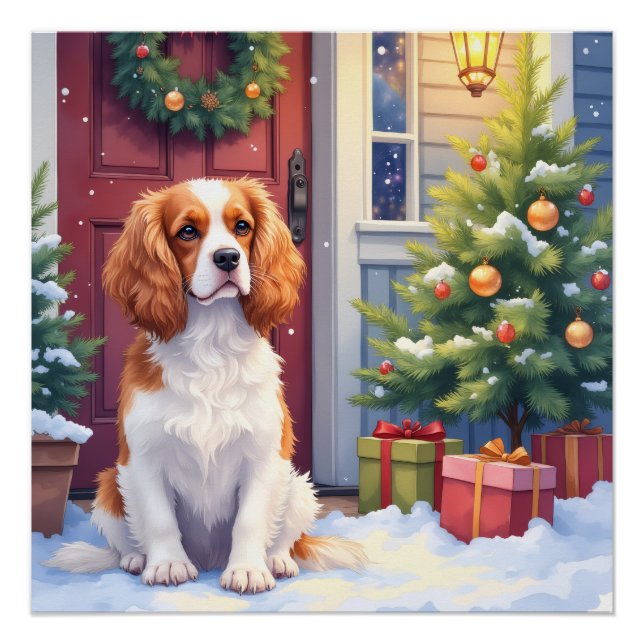Cavalier King Charles Spaniel Snowy Christmas Poster (Front)