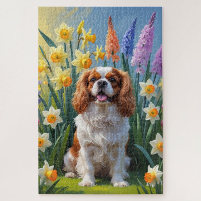 Cavalier King Charles Spaniel Spring Flowers  Jigsaw Puzzle (Vertical)