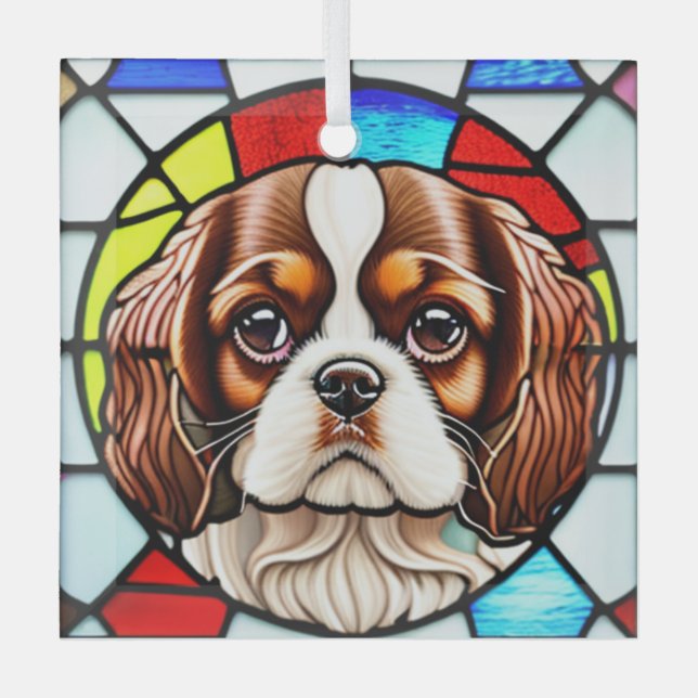Cavalier King Charles Spaniel "Stained Glass"  Glass Tree Decoration (Front)