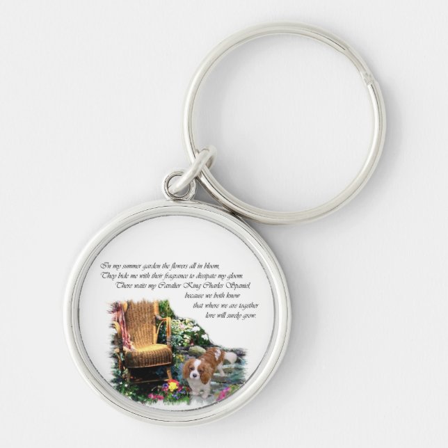 Cavalier King Charles Spaniel Summer Garden Key Ring (Front)