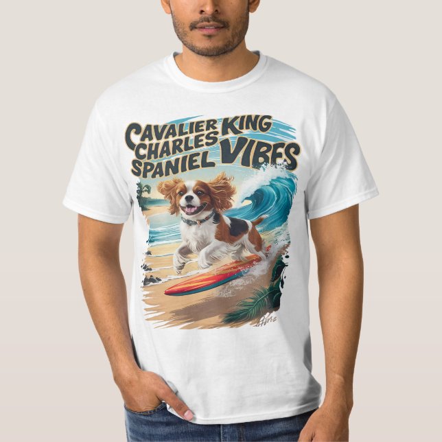 Cavalier King Charles Spaniel Surfing T-Shirt (Front)
