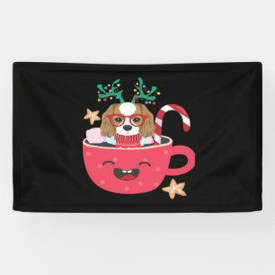 Cavalier King Charles Spaniel Teacup Xmas Holiday Banner
