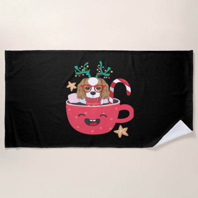 Cavalier King Charles Spaniel Teacup Xmas Holiday  Beach Towel (Front)