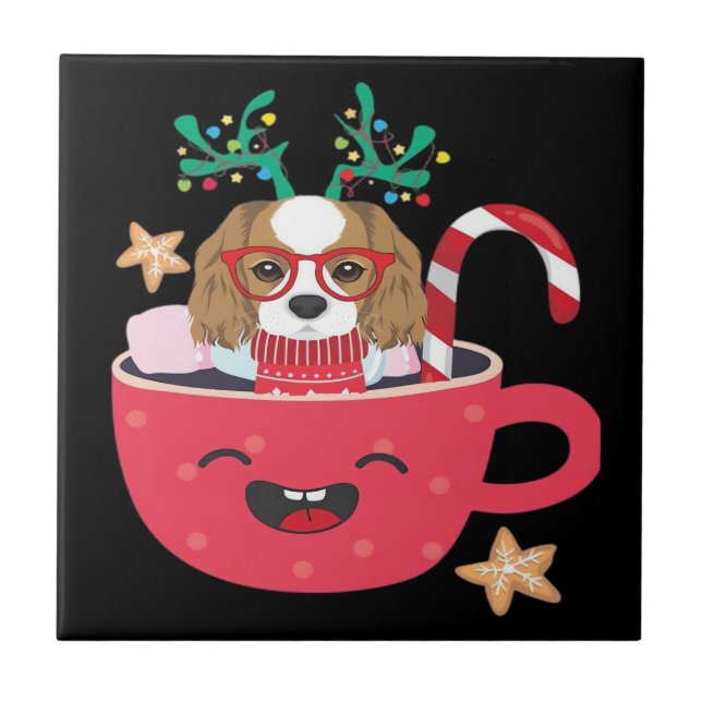 Cavalier King Charles Spaniel Teacup Xmas Holiday  Ceramic Tile (Front)
