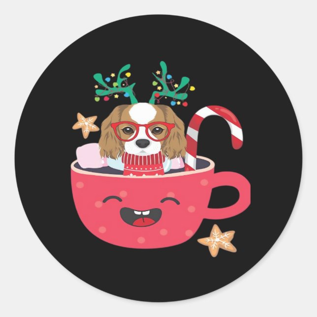 Cavalier King Charles Spaniel Teacup Xmas Holiday  Classic Round Sticker (Front)