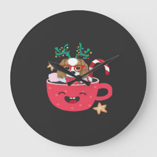 Cavalier King Charles Spaniel Teacup Xmas Holiday Large Clock