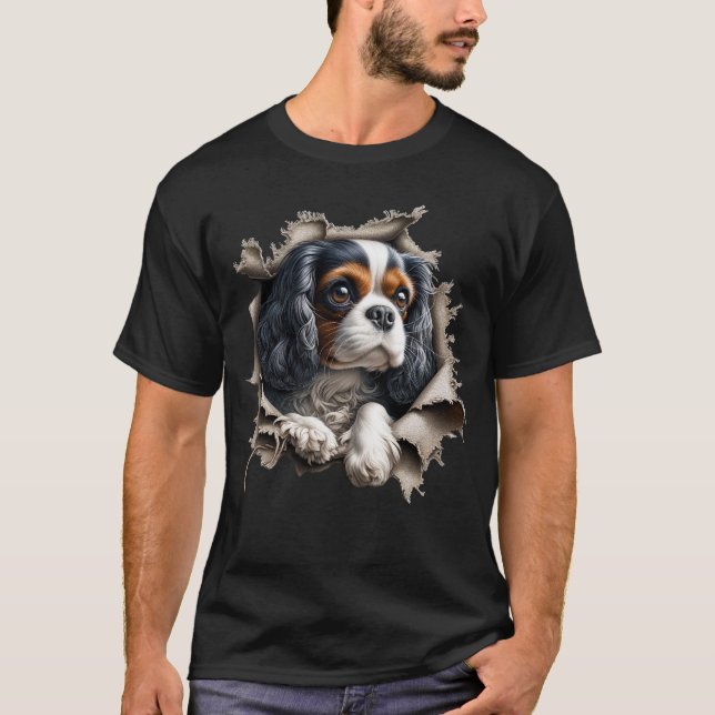 Cavalier King Charles Spaniel Tearing Out Ripping T-Shirt (Front)