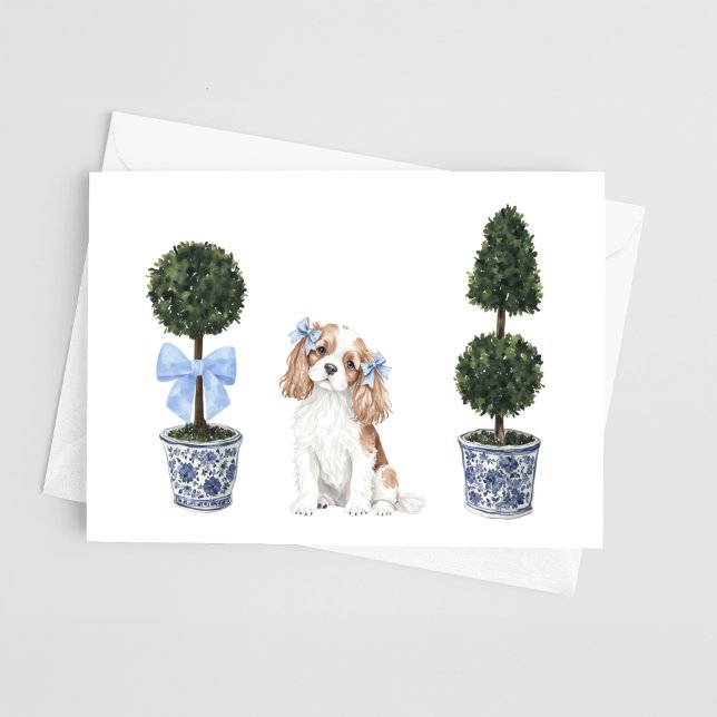 Cavalier King Charles Spaniel Topiary Watercolor Card (Creator Uploaded)