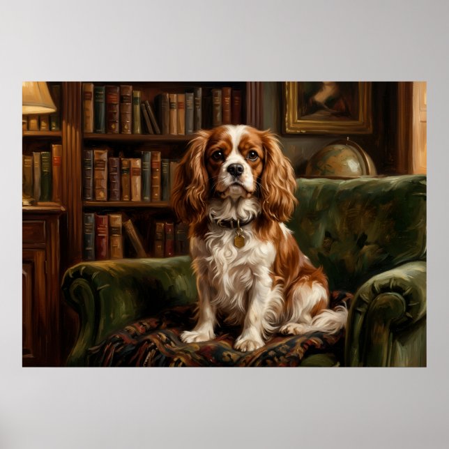 Cavalier King Charles Spaniel Victorian Library Po Poster (Front)