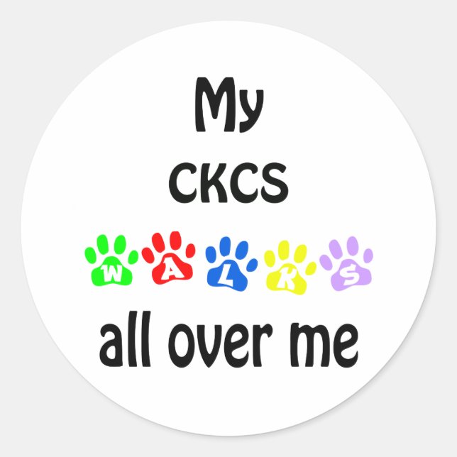 Cavalier King Charles Spaniel Walks Design Classic Round Sticker (Front)