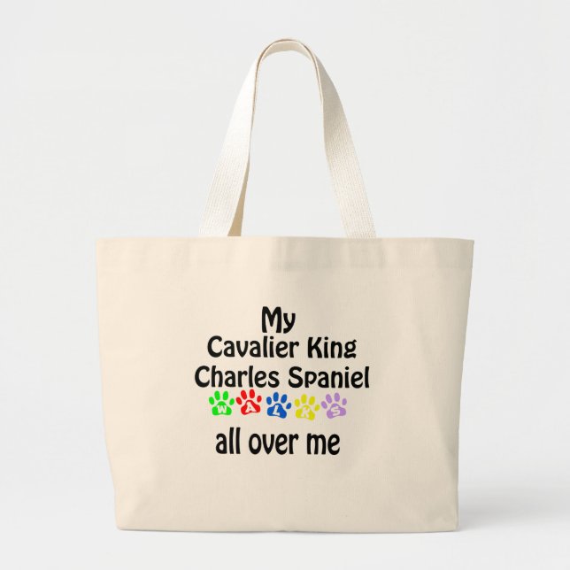 Cavalier King Charles Spaniel Walks Design Large Tote Bag (Front)