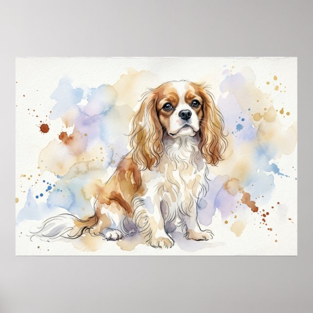 Cavalier King Charles Spaniel Watercolour Poster | (Front)