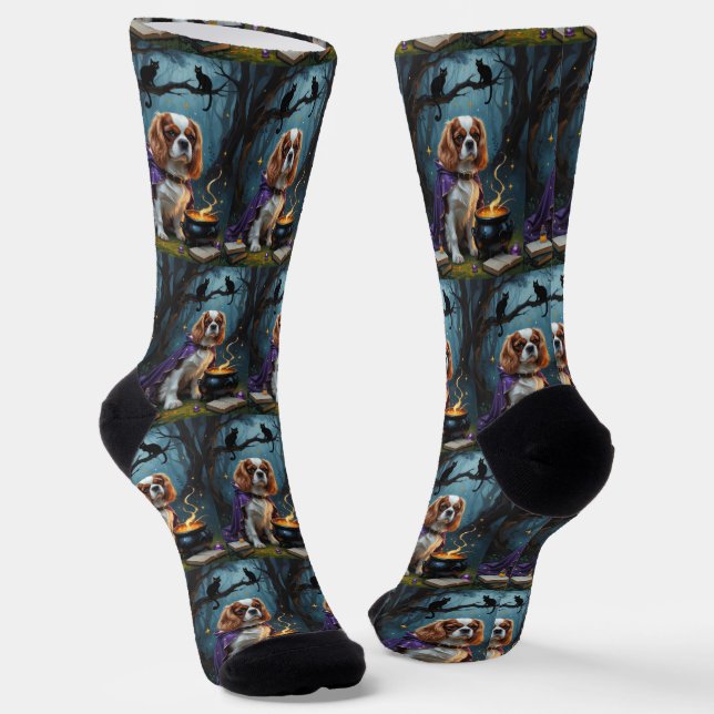 Cavalier King Charles Spaniel Whimsical Halloween  Socks (Angled)