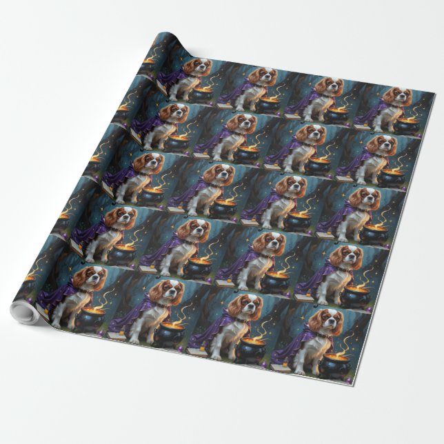 Cavalier King Charles Spaniel Whimsical Halloween  Wrapping Paper (Unrolled)