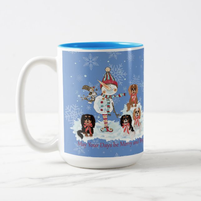 Cavalier King Charles Spaniel Winter Scene Two-Tone Coffee Mug (Left)