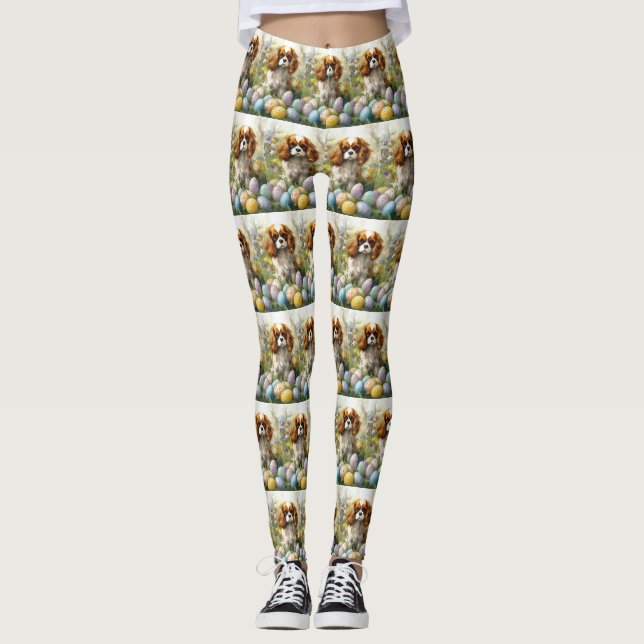 Cavalier King Charles Spaniel with Easter Eggs Leggings (Front)