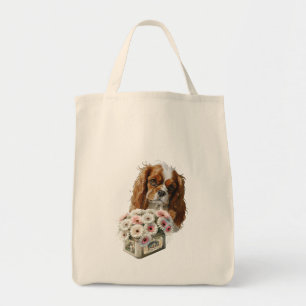 Cavalier King Charles Spaniel with Flowers Tote Bag