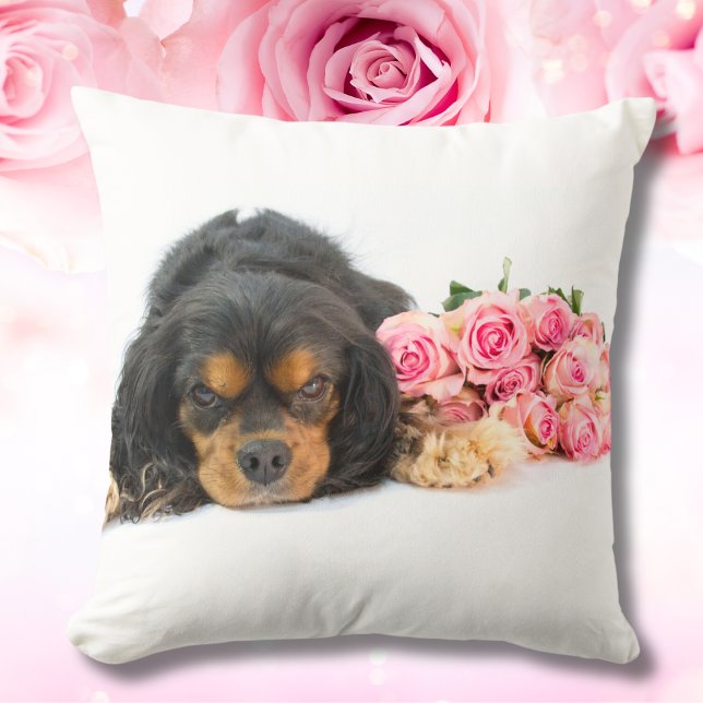 Cavalier King Charles Spaniel With Pink Roses Cushion (Creator Uploaded)