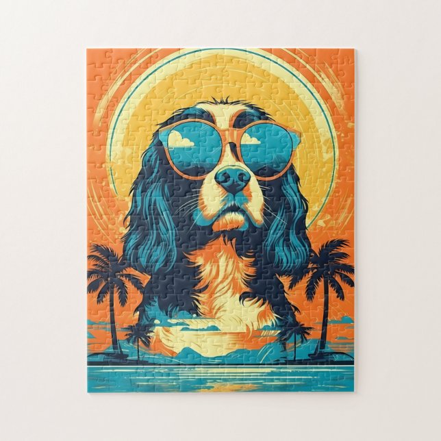 Cavalier King Charles Spaniel with sunglasses Jigsaw Puzzle (Vertical)
