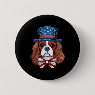 Cavalier King Charles Spaniel With Usa Flag Indepe 6 Cm Round Badge