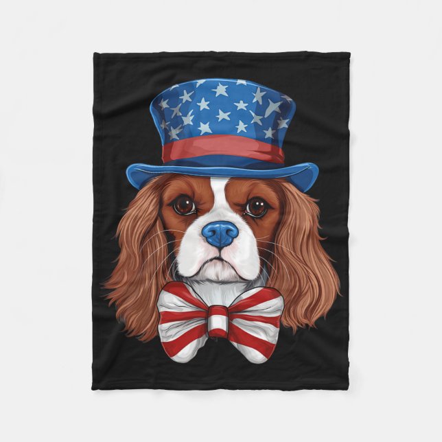 Cavalier King Charles Spaniel With Usa Flag Indepe Fleece Blanket (Front)