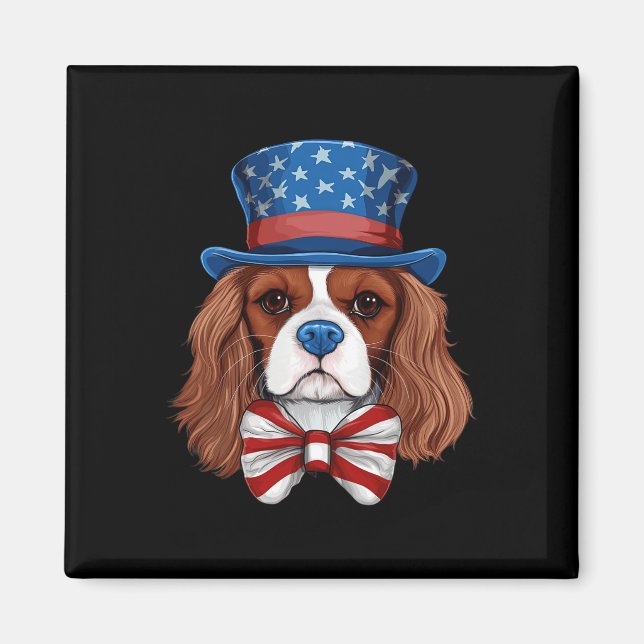 Cavalier King Charles Spaniel With Usa Flag Indepe Magnet (Front)