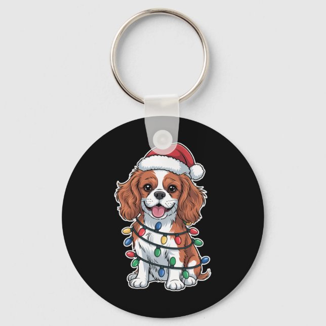 Cavalier King Charles Spaniel Wrapped In Christmas Key Ring (Front)