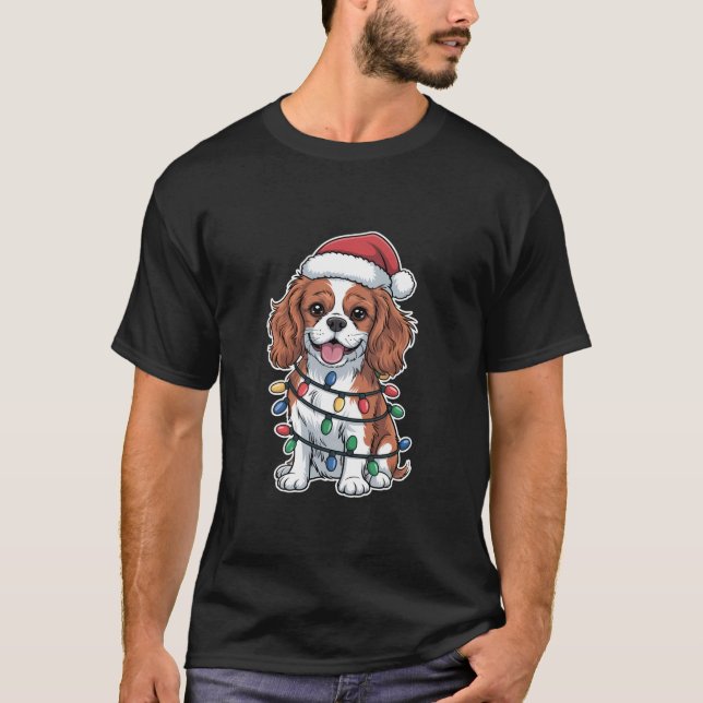 Cavalier King Charles Spaniel Wrapped in Christmas T-Shirt (Front)