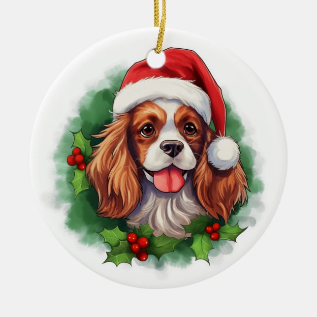 Cavalier King Charles Spaniel Wreath Ceramic Ornament (Front)