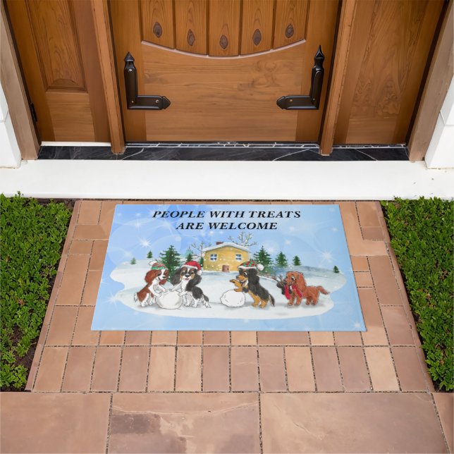 Cavalier King Charles Spaniels Building a Snowman  Doormat (Outdoor)