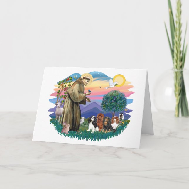 Cavalier King Charles Spaniels (four) Card (Front)