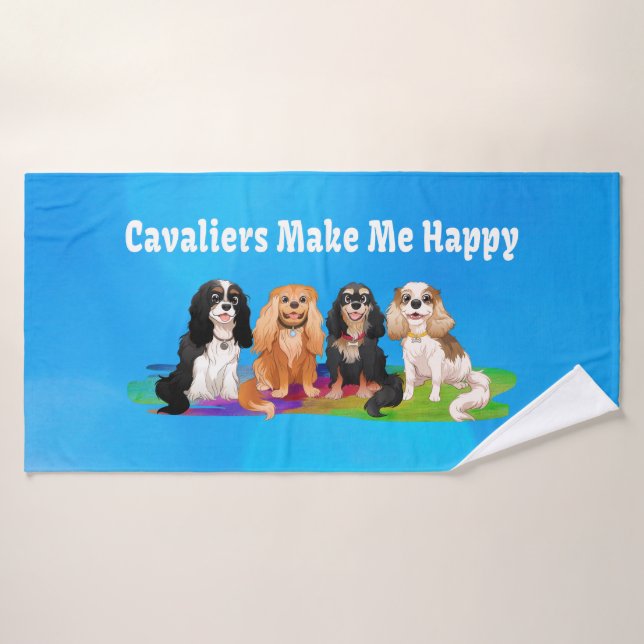 Cavalier King Charles Spaniels Make Me Happy  Bath Towel (Bath Towel)