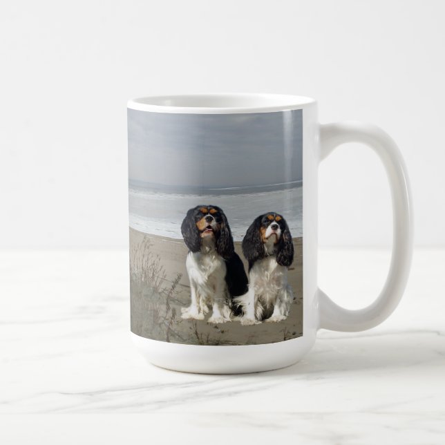 Cavalier King Charles Spaniels On Beach Mug (Right)