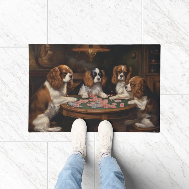 Cavalier King Charles Spaniels Playing Poker Art Doormat (Indoor)