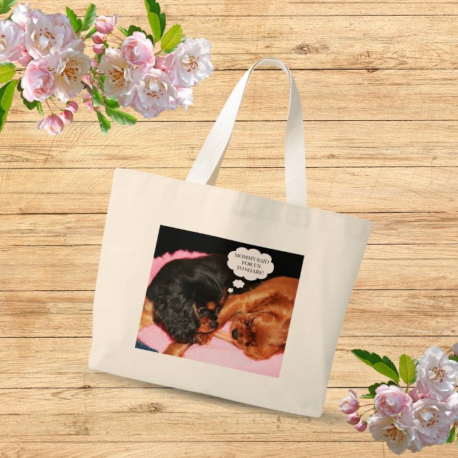 Cavalier King Charles Spaniels Puppies Large Tote Bag (Creator Uploaded)