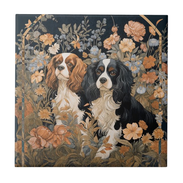 Cavalier King Charles Spaniels Tapestry Style Ceramic Tile (Front)