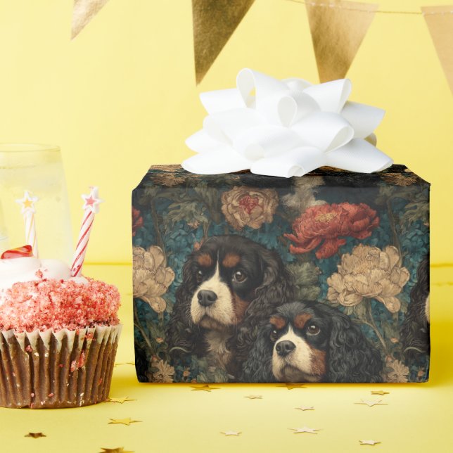 Cavalier King Charles Spaniels Victorian Floral Wrapping Paper (Birthday Party)