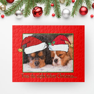Cavalier King Charles Spaniels Wearing Santa's Hat Jigsaw Puzzle