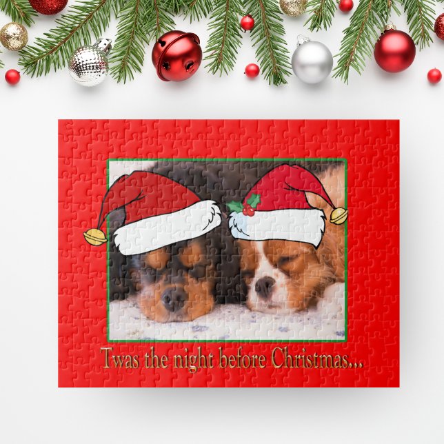 Cavalier King Charles Spaniels Wearing Santa's Hat Jigsaw Puzzle (Creator Uploaded)