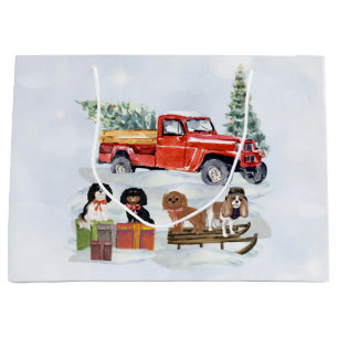 Cavalier King Charles Spaniels Winter Truck  Large Gift Bag