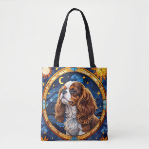 Cavalier King Charles Stained Glass Night Sky Moon Tote Bag
