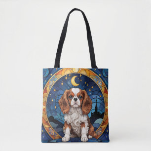 Cavalier King Charles Stained Glass Night Sky Moon Tote Bag