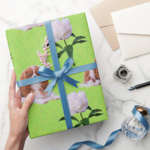 Cavalier King Charles & White Peony Wrapping Paper