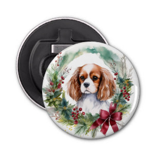 Cavalier King Christmas Wreath Festive Pup  Bottle Opener