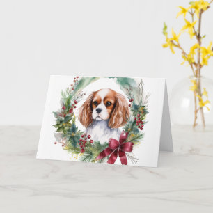 Cavalier King Christmas Wreath Festive Pup  Card