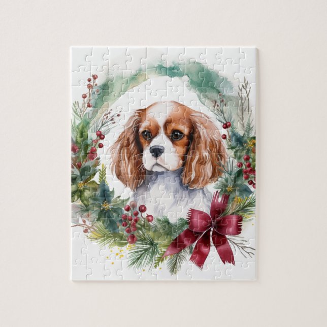 Cavalier King Christmas Wreath Festive Pup  Jigsaw Puzzle (Vertical)