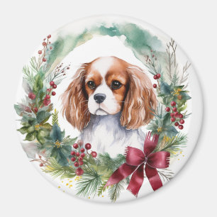 Cavalier King Christmas Wreath Festive Pup  Magnet